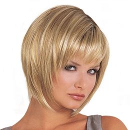 styled wigs NZ - 2020 New style European and American Wig Female Realistic Natural Wig Oblique Bangs Foreign Trade Short Straight Hair Set