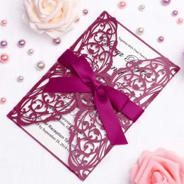 2020 New Free Shipping 5*7 Wed Invitations Cards With Ribbon For Wedding Bridal Shower Engagement Birthday Graduation Party Invites