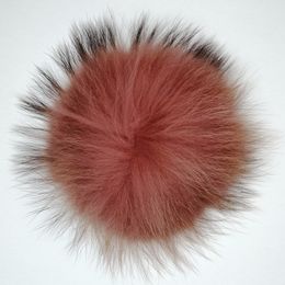 Fluffy Genuine 15cm Colorful Raccoon Dog Fur Ball Accessories with Rubber Band or Snap for Beanie hat