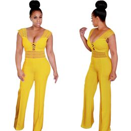 Sexy Women Girls Hollow Out Deep V Neck One Piece Playsuit Sleeveless Long Pant Jumpsuit Sexy Bodysuit Women Overalls