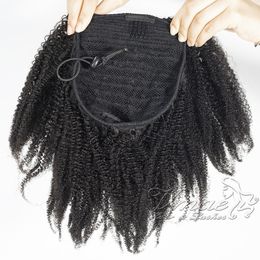 Brazilian Natural Black Curly 4C 120g Horsetail Cuticle Aligned Elastic Band Drawstring Ponytail Virgin Human Hair Extension