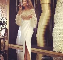 2019 Sexy Beaded Prom Dress Arabic Dubai Long Poet Sleeves Formal Holidays Wear Graduation Evening Party Gown Custom Made Plus Size