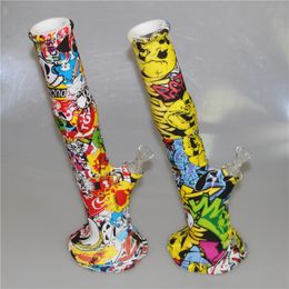 14 inch patterns straight Silicone Water Pipe bongs hookahs with glass bowls Shisha for dry herb Portable Hookah Silicone oil dab rig