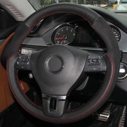 DIY Black Leather Suede Car Steering Wheel Cover for VW Golf Tiguan Passat CC Touran