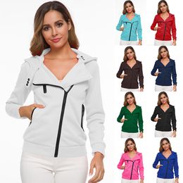 13 Stile Herbst Damenjacke 2019 Mode Damen lange Ärmel mit Kapuze, diagonaler Reißverschluss, schlanke Jacke, lässiger Mantel, Windjacke, Oberbekleidung M805