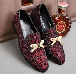 New Men Fashion rhinestone bowknot Business Shoes Doug Suede Leather Pointed Toe Classic Wedding Slip-On Penny Casual Flat Shoes 38-46BM639