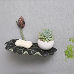 Creative Chinese wall-mounted soap box bathroom utensils Hotel Club project household toilet articles shelf Lotus leaf rack