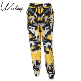 Weekeep Fashion High Waist Women's Camo Pants Loose Streetwear Camouflage Pantalon Femme Pencil Pants Hip Hop Joggers Trousers Y19070301