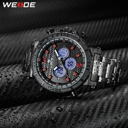 Weide männer Unternehmen Alarm Chronograph Digital Analog Metallkoffer Gurtband Armband Quarz Armbanduhren Uhr Relogio Masculino