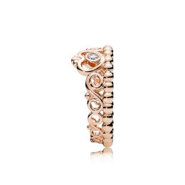 Wholesale-Women's Fashion 18K Rose Gold Princess crown Ring Set Original Box for Real 925 Silver CZ Diamond Wedding Ring