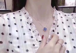 Fashion-blue stone pendant with one piece diamond S925 Silver material gold color women wedding jewelry gift free shipping PS7014
