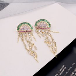 Fashion- Wedding Jewellery Female Long Tassel Earrings Full Diamond Marine Jellyfish Dangle Earings Women Silver Ear Studs