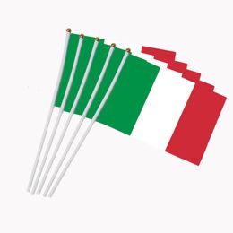Italy Flag 21X14 cm Polyester hand waving flags Brasil FLAG Country Banner With Plastic Flagpoles