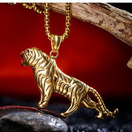 Wholesale-luxury designer rock hip hop Jewellery cool titanium steel handsom animal tiger pendant necklace for men