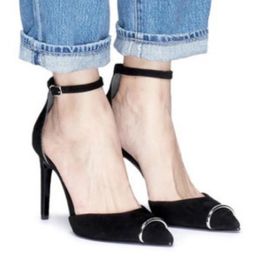 Ankle Strap Black High Heels Shoes Woman Pumps Pointed Toe Talon Femme Scarpin Party Office Formal Shoes Stilettos Ladies Shoes