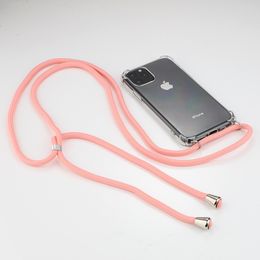 Necklace Holder Mobile Phone Cover with Cord Strap Transparent Silicon Cover Stylish Cross Body Lanyard Cord Case for Iphone 11 pro max