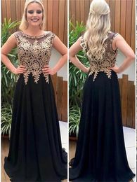 Sexy Illusion Gold Lace Black Long Evening Dress Robe De Soiree A Line Chiffon Evening Party Dresses Vestido De Festa