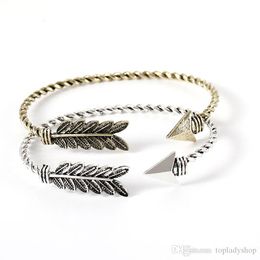 Alloy triangle arrow feather leaf opening Bangle adjustable retro simple bracelet unisex jewelry whoelsale