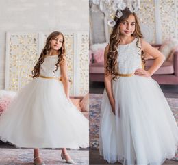 Lovely Ball Gown Flower Girl Jewel Neck Sleeveless Tulle Lace Pearls Ruched Wedding Dress Ankle Length Girl S Birthday Part