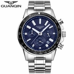 Mens Watches Top Brand Luxury GUANQIN Men Fashion Business Chronograph Clock Male Sport Stainless Steel Waterproof Quartz Watch