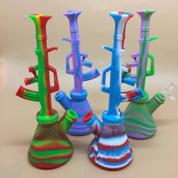 Wholesale 10.6 inches Silicone Machine Gun AK47 Water Pipe unbreakable silicone water bong with14mm bowl hisha hookah tobacco smoking pipe