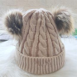 Children Winter Hat Boy Girl Knit Solid Color Pom-Pom Hat Thick Plus Velvet Winter Warm Kids YD0445