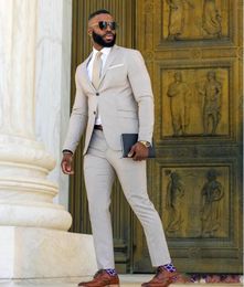 Handsome Beige Groom Tuxedos Notch Lapel Slim Fit Groomsmen Wedding Tuxedos Fashion Men Formal Prom Jacket Blazer Suit(Jacket+Pants+Tie)81