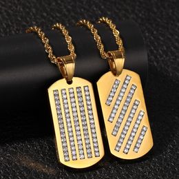 Hot Fashion Men Hip Hop Necklaces High Quality Yellow Gold Plated Sparky CZ Dog Tag Pendant Necklaces for Men Women Hot Gift