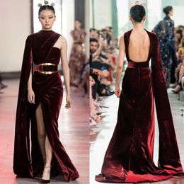 Elie Saab Kadife Abiye 2020 Bir Omuz Yüksek Bölünmüş Örgün Uzun Balo Gelinlikler Seksi Denizkızı Özel Pist Moda Elbise