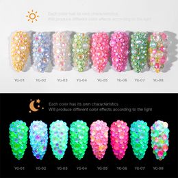 Mixed Size Luminous 3D Crystal Nails Art Rhinestone Decals Flatback Glass Nail arts Decoration Glitter Diamond Drill Makeup free ship