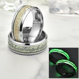 Fluorescent Luminous The Lord of Rings Scripture Titanium Stainless Steel Mens Vintage Jewelry Gifts for Men Guys Wholesale