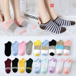 Socks Summer Candy Colour Ship Socks Striped Solid Invisible Sock Casual Short Boat Socks Cotton Sock Slippers Calcetines 5Pair/Lot C6133