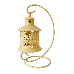 Classical Moroccan Candle Holder Vintage Hollow Out Metal Tealight Stand Hanging Lantern with Wrought Iron Base