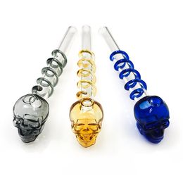 Pyrex Colorful Skull Mini Glass Handpipe Handmade Oil Rigs Smoking Tube Bong Pipes Portable Innovative Design Holder High Quality DHL Free