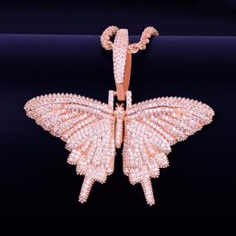 New Pink Butterfly Pendant Necklace With Diamond Chain Women's Animal Necklace Rock Street Hip Hop Jewellery For Gift