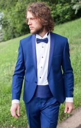 Brand New Blue Slim Fit Men Wedding Tuxdos Shawl Lapel Groom Tuxedos Excellent Men Jacket Blazer 2 Piece Suit(Jacket+Pants+Tie) 2643