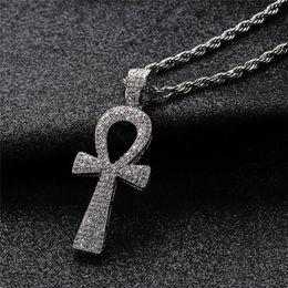 Iced Out Egyptian Ankh Key Pendant Necklace With Chain 2 Colors Fashion Mens Necklace Hip Hop Jewelry