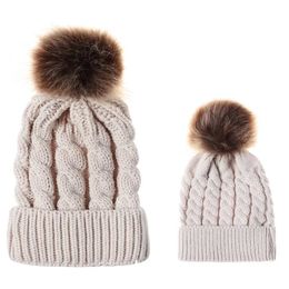 2PCS Parent-Child Hat Warmer, Mother & Baby Daughter/Son Winter Warm Knit Hat Family Crochet Beanie Ski Cap