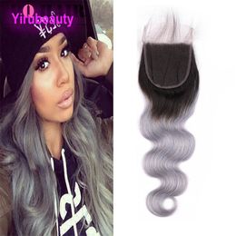 Malaysian Human Hair 4X4 Lace Closure 1B/Grey Body Wave Top Closures With Baby Hair 4*4 Lace Size 1B Grey