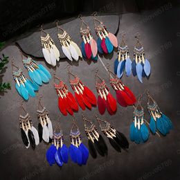 Ladies Earrings Boho Feather Tibetan Jewelry 2020 Brincos Bijoux Vintage Bohemia Long Tassel Drop Earrings