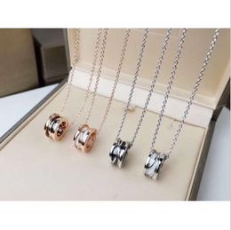 Titanium steel hollow out black and white ceramic Necklace 18k rose gold explosion type chain couple Jewellery