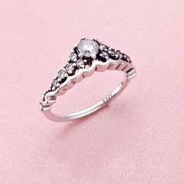 Wholesale-Fashion Women Fairy crown Rings with Original Gift Box for Pandora 925 Sterling Silver CZ Diamond Ring Set