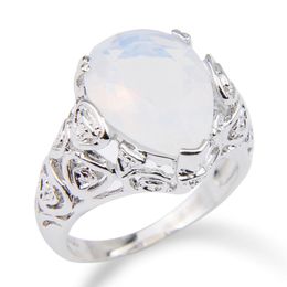 White Oval Moonstone Rings Woman's Party Wedding Gift Silver Colour 10 Pcs/Lot Lovely Prom Jewellery Shiny Rings