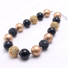 Fashion Gold/Black Colour Beaded Baby Necklace For Halloween Kids Gift Chunky Handmade Bubblegum Beads Necklace