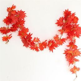 Wholesale- New 2.4m 1ft Windowill Autumn Leaves Garland Maple Leaf Vine Fake Foliage home garden Decoration