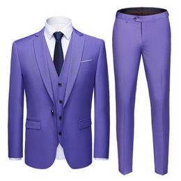 Brand New Groomsmen Lavender Groom Tuxedos Notch Lapel Men Suits One Button Wedding Best Man Bridegroom (Jacket + Pants + Vest) L225