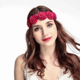 Boho Elastic Flower Headband Wedding Big Flower Crown Sweet Wreath Bridesmaid Garland Elastique Cheveux Bride Hair Accessories