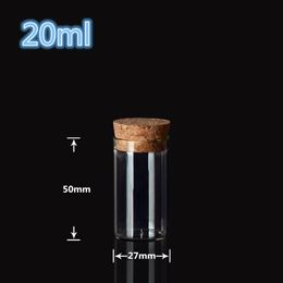 27*50mm 20ml Glass Bottles With Cork Small Transparent Mini Empty Glass Vials Jars wishing bottles 100pcs