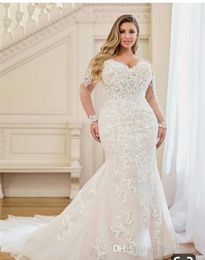 African Nigerian Mermaid Wedding Dresses Beaded V Neck Lace Applique Tiered Ruffles Court Train Formal Wedding Dress Bridal Gowns Vestidos