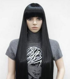 WIG free shipping Women Long Straight Hair Black Lolita Heat Resistant Cosplay Full Wig